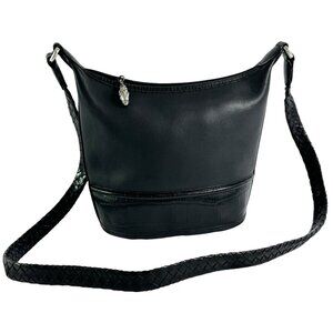 BRIGHTON Black Leather Bucket Shoulder Bag
